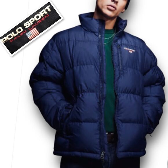 Ralph Lauren PoloSport 80% Dawn 20% Father Puffer Jacket In Navy Blue Size XL - Picture 1 of 13